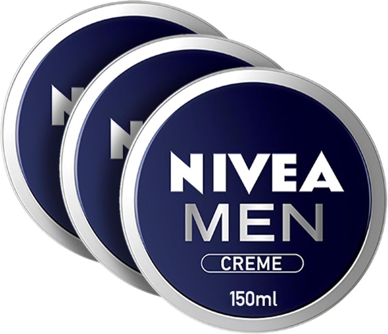 NIVEA MEN Face, Body & Hands Cream Moisturising, Tin 3x150ml - Image 1